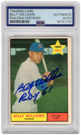 Billy Williams Signed Chicago Cubs 1961 Topps Rookie Baseball Trading Card #141 w/ROY'61 - (PSA Encapsulated)