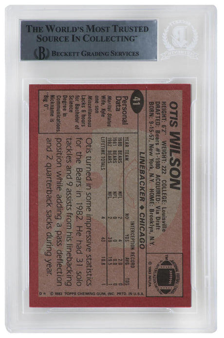 Otis Wilson Signed Chicago Bears 1983 Topps Rookie Football Card #41 - (Beckett Encapsulated)