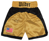Deontay Wilder Signed Gold With Black Trim Custom Boxing Trunks - (Beckett)