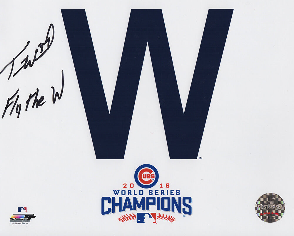 Travis Wood Signed Chicago Cubs 2016 WS Champs 'W' Flag 8x10 Photo w/Fly The W