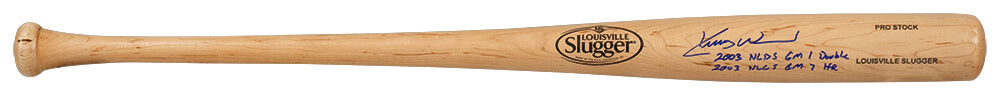Kerry Wood Signed Louisville Slugger Pro Stock Blonde Baseball Bat w/2003 NLDS Game 1 Double, 2003 NLCS Game 7 HR