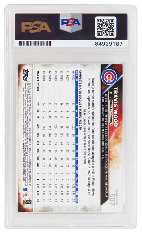 Travis Wood Signed Chicago Cubs 2016 Topps Baseball Trading Card #507A - (PSA Encapsulated)