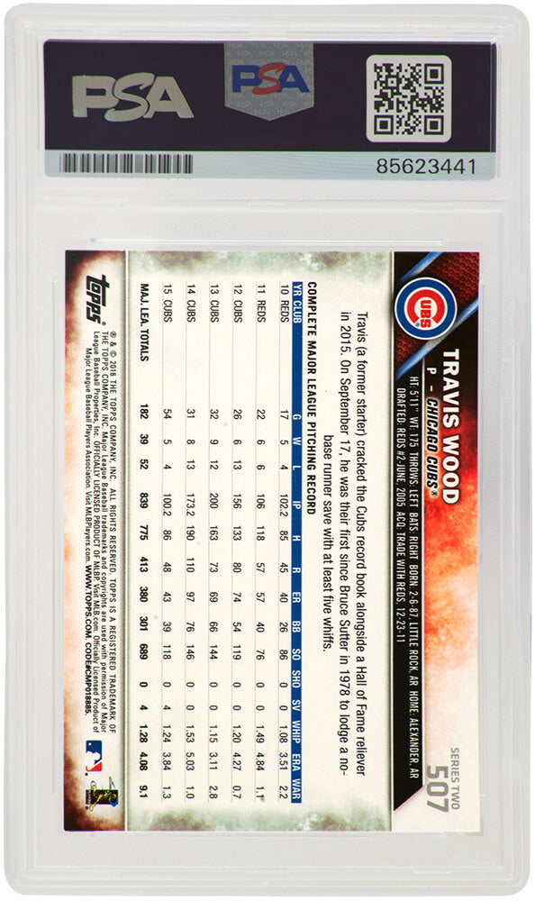 Travis Wood Signed Cubs 2016 Topps Baseball Trading Card #507A - (PSA Encapsulated)