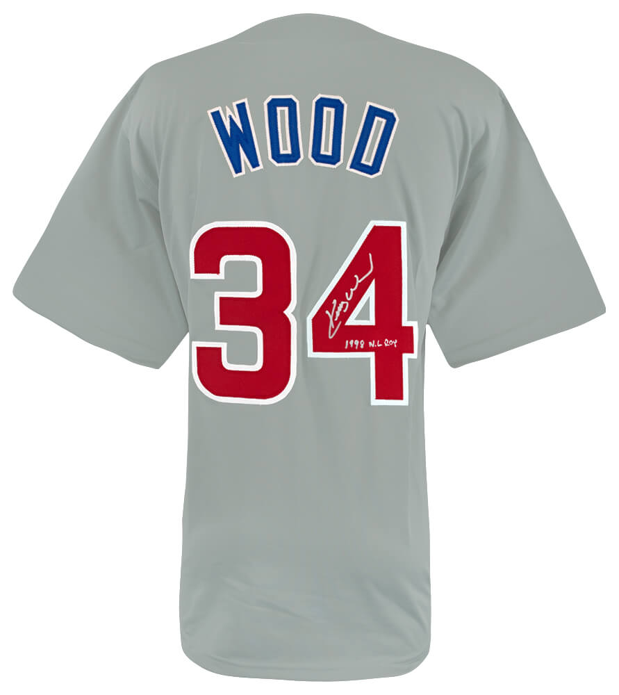 Kerry Wood Signed Grey Custom Baseball Jersey w/1998 NL ROY