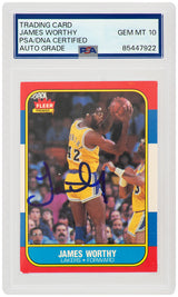 James Worthy Signed Los Angeles Lakers 1986-87 Fleer Rookie Basketball Card #131 - (PSA/DNA / Auto Grade 10)