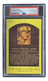 Warren Spahn Signed 4x6 Milwaukee Braves Hall Of Fame Plaque Card PSA/DNA 85027804 - Sports Integrity
