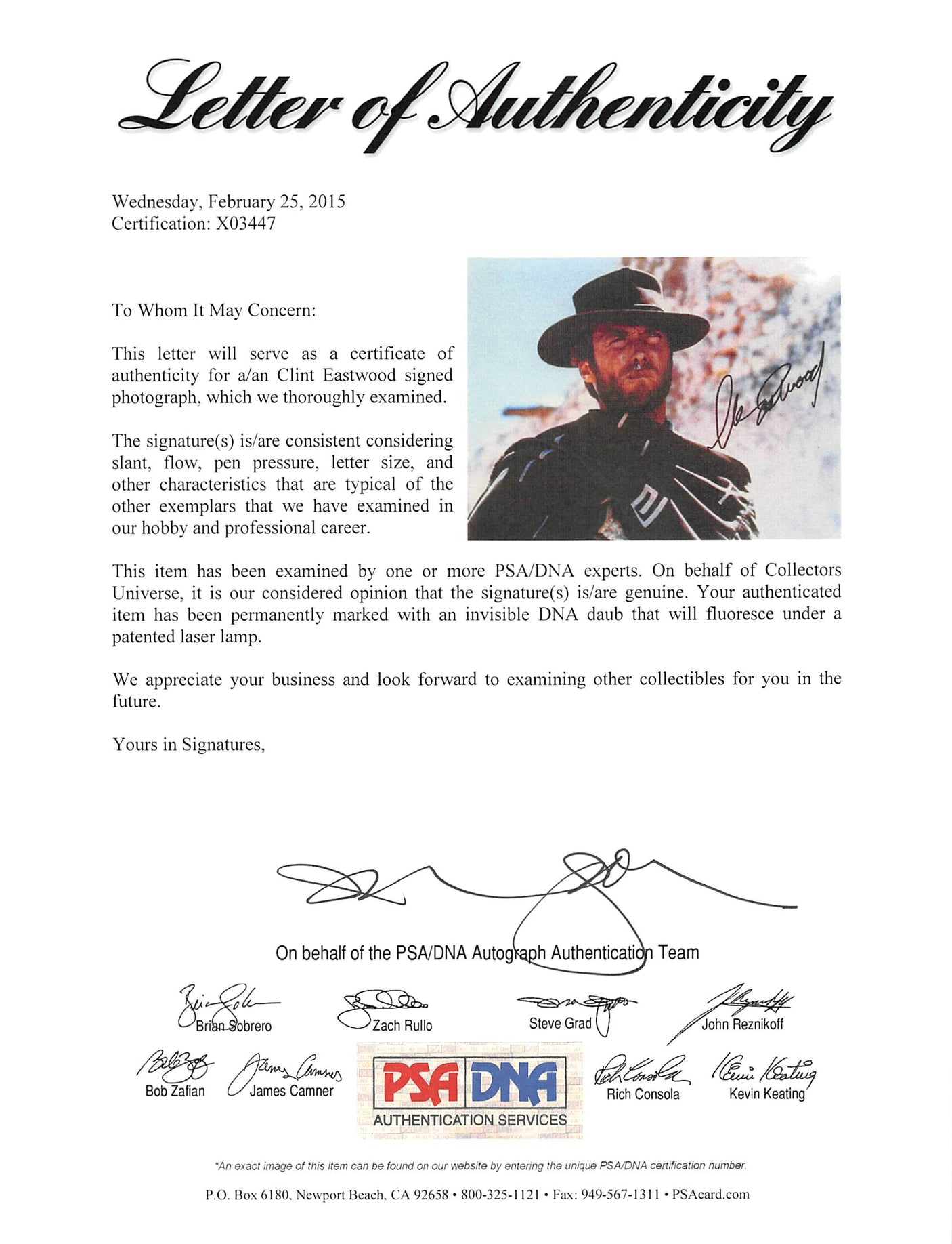 Clint Eastwood Good, the Bad & the Ugly Signed 8x10 Photo Auto 10! BAS #AD64023