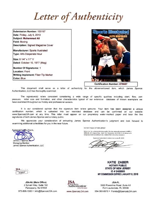 Muhammad Ali Autographed Sports Illustrated Magazine Cover JSA #X79657