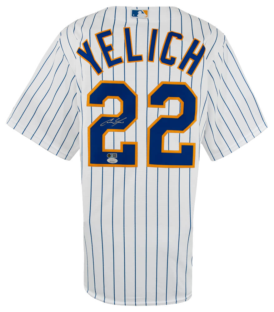 Christian Yelich Signed Milwaukee Brewers White Pinstripe Majestic Basball Jersey - (JSA)
