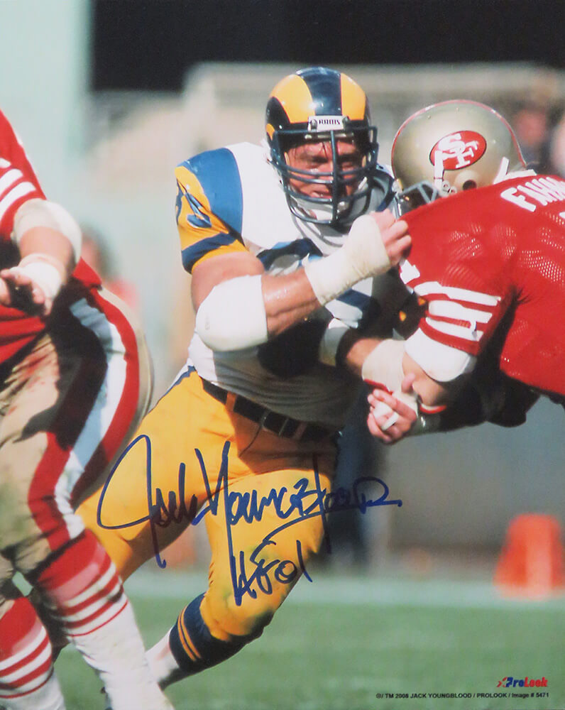 Jack Youngblood Signed Los Angeles Rams Action vs 49ers 8x10 Photo w/HF'01