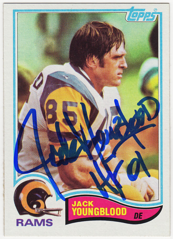 Jack Youngblood Signed Rams 1982 Topps Football Card #388 w/HF'01