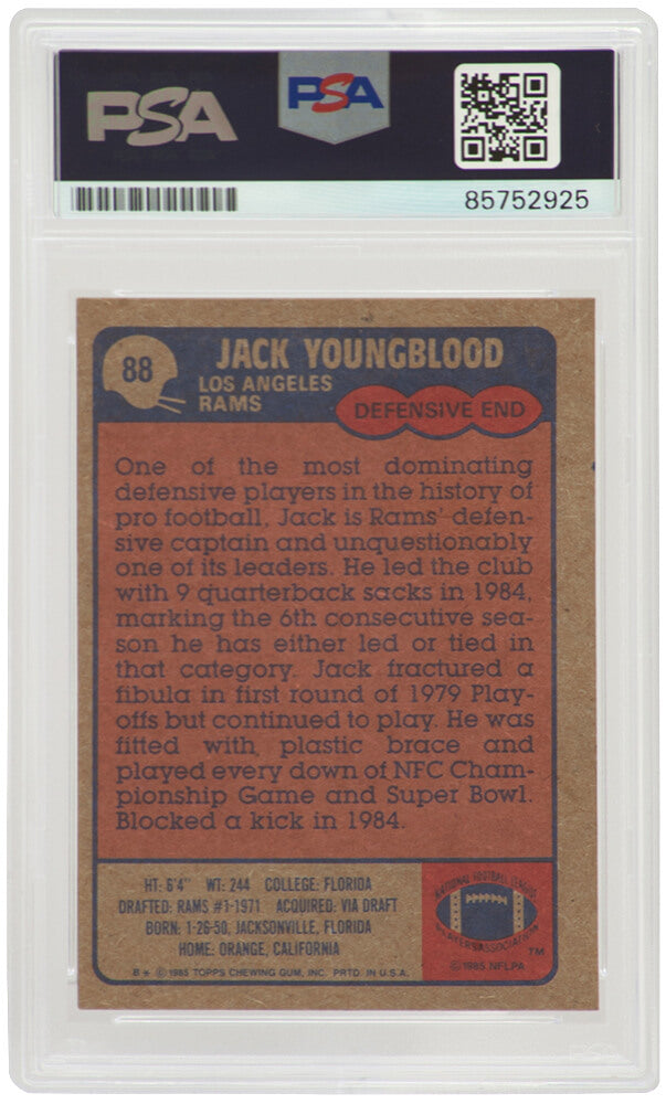 Jack Youngblood Signed Rams 1985 Topps Football Card #88 w/HF'01 - (PSA Encapsulated)