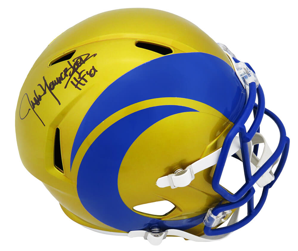 Jack Youngblood Signed Los Angeles Rams FLASH Riddell Full Size Speed Replica Helmet w/HF'01