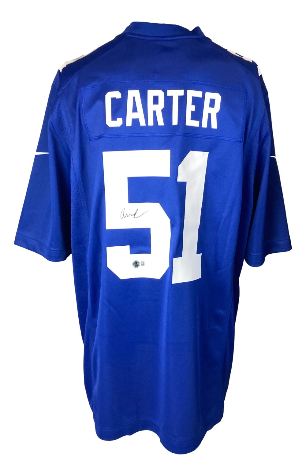 The Sports Integrity Abdul Carter Signed New York Giants Nike Game Replica Jersey BAS showcases CARTER and 51 in white, with Abdul Carter's autograph centered on the number 5.