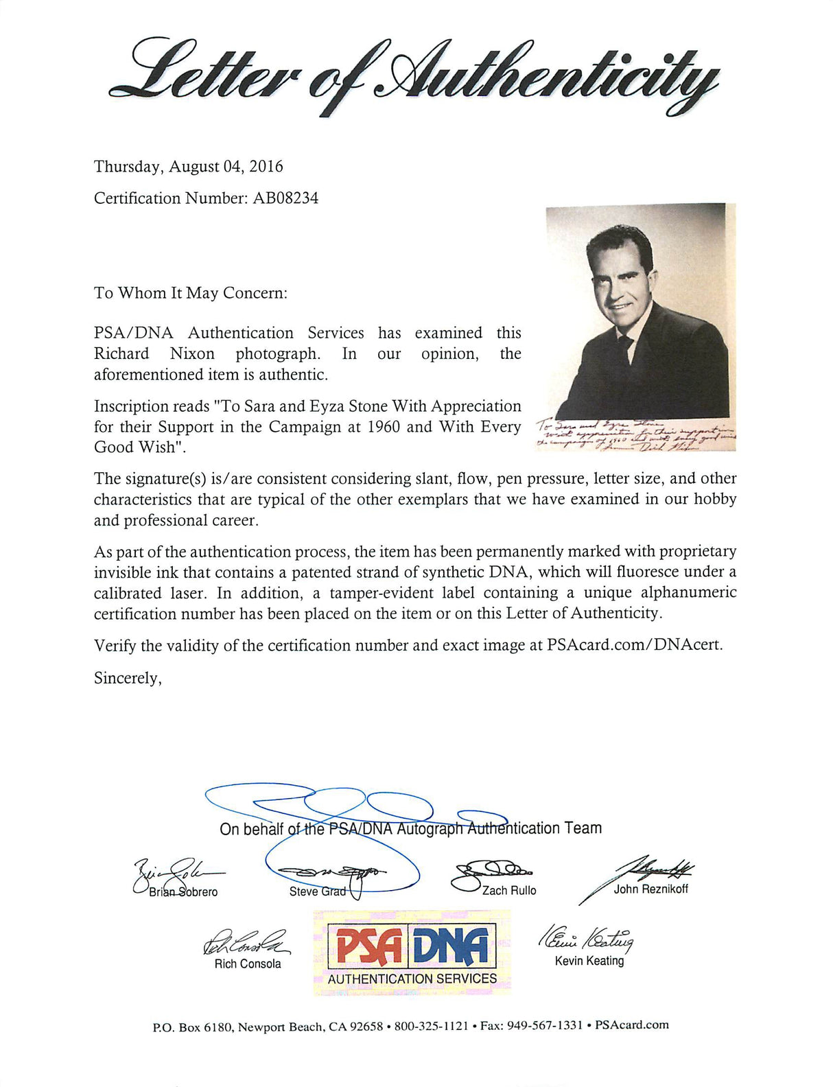 President Richard Nixon Authentic Signed 8X10 Vintage Photo PSA/DNA #AB08234
