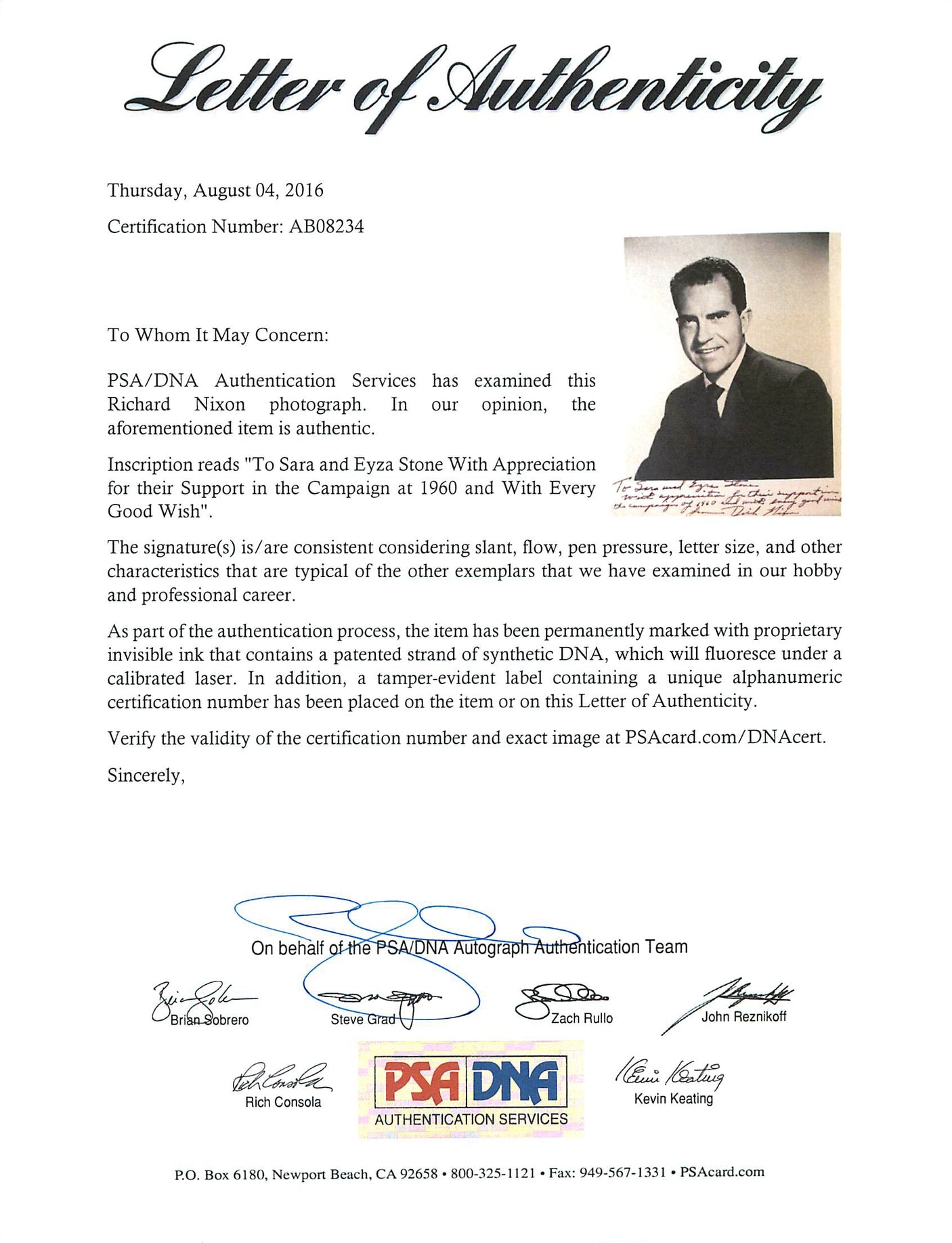 President Richard Nixon Authentic Signed 8X10 Vintage Photo PSA/DNA #AB08234