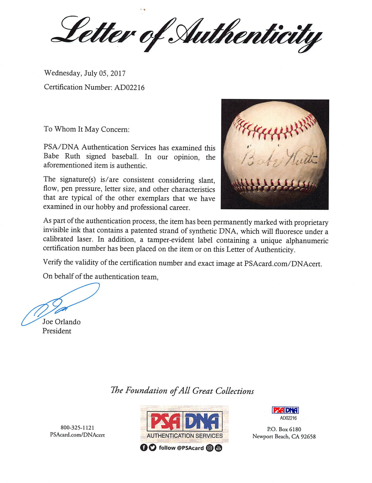 Yankees Babe Ruth Signed 1920's Spalding League Junior Baseball PSA/DNA #AD02216