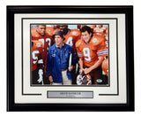 Sports Integrity Adam Sandler Signed Framed 11x14 Photo from The Waterboy (PSA/DNA AP50194), featuring two men in orange football uniforms and one man in a blue jacket and cap on a football field.