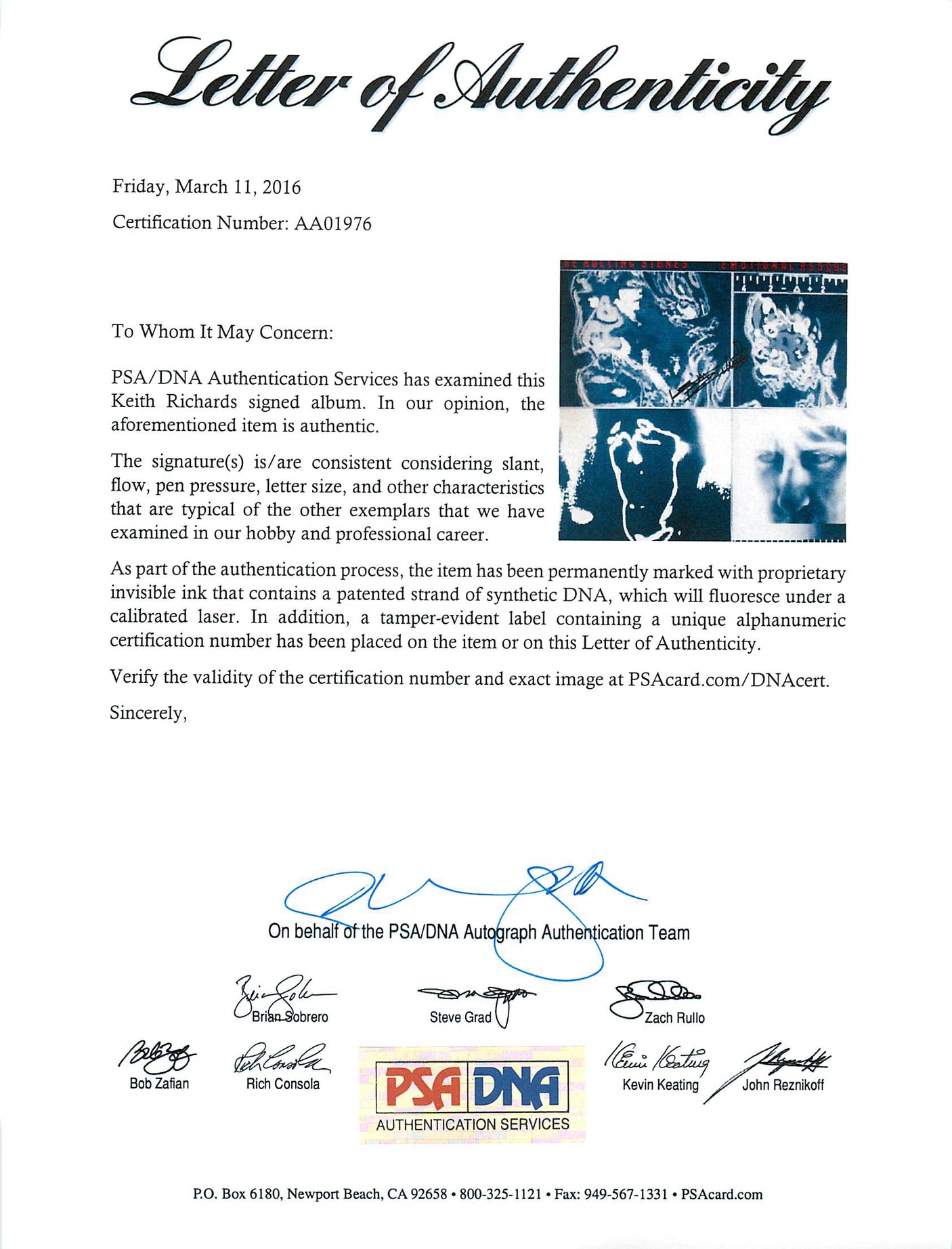 Keith Richards Signed Rolling Stones Emotional Rescue Album Cover PSA #AA01976