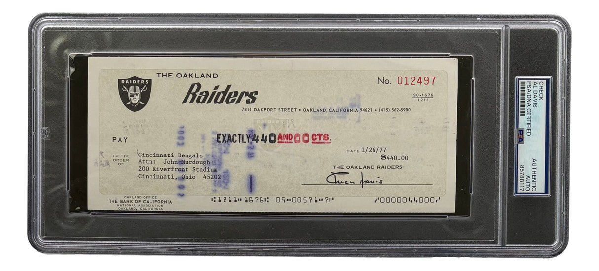 Al Davis Signed Oakland Raiders Bank Check #12497 PSA/DNA
