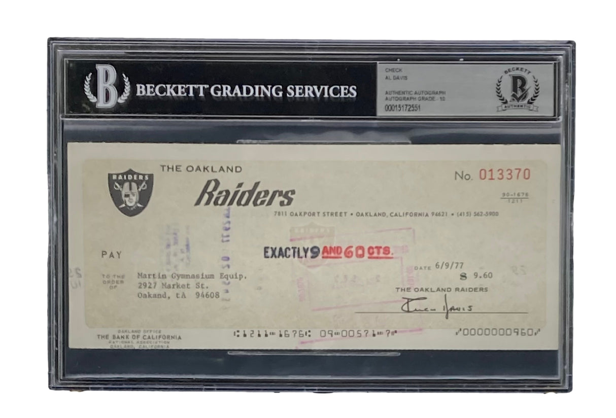 Al Davis Signed Oakland Raiders Bank Check #13370 Auto 10 BAS