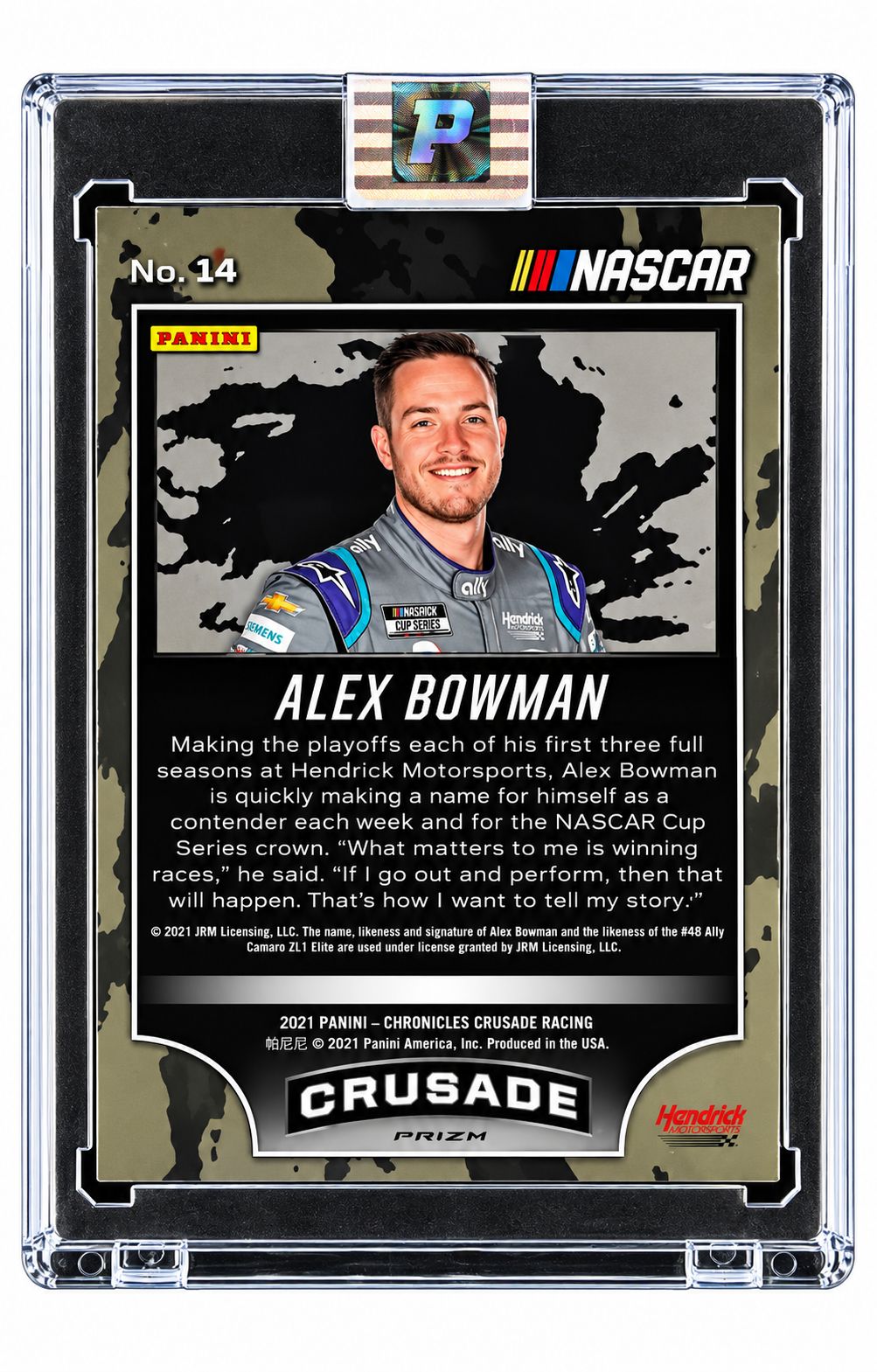 Alex Bowman Signed 2021 Panini Prizm Crusade #14 Trading Card PA Encapsulated