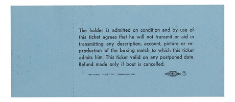 1965 Muhammad Ali Vs Sonny Liston Phantom Punch Boxing Match Blue Full Ticket - Sports Integrity