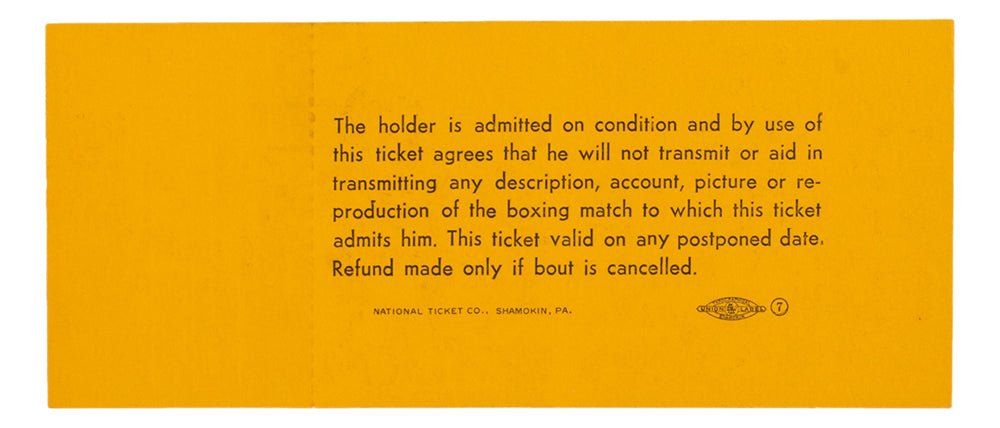 1965 Muhammad Ali Vs Sonny Liston Phantom Punch Boxing Match Orange Full Ticket - Sports Integrity