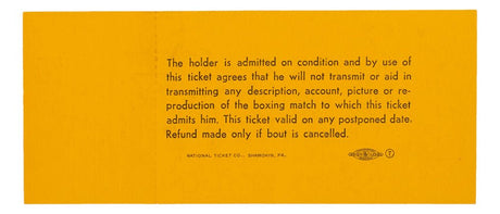 1965 Muhammad Ali Vs Sonny Liston Phantom Punch Boxing Match Orange Full Ticket - Sports Integrity