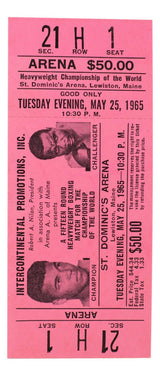 1965 Muhammad Ali Vs Sonny Liston Phantom Punch Boxing Match Pink Full Ticket - Sports Integrity