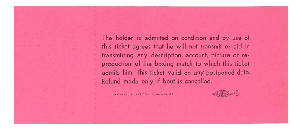 1965 Muhammad Ali Vs Sonny Liston Phantom Punch Boxing Match Pink Full Ticket - Sports Integrity
