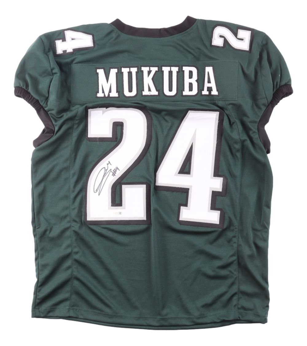 Andrew Mukuba Philadelphia Signed Green Pro Cut Football Jersey JSA QR Hologram