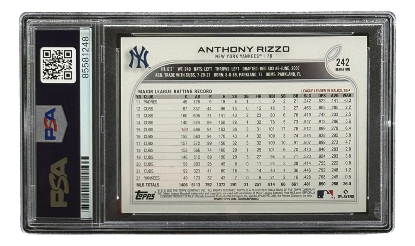 Anthony Rizzo Signed 2022 Topps #242 New York Yankees Card PSA