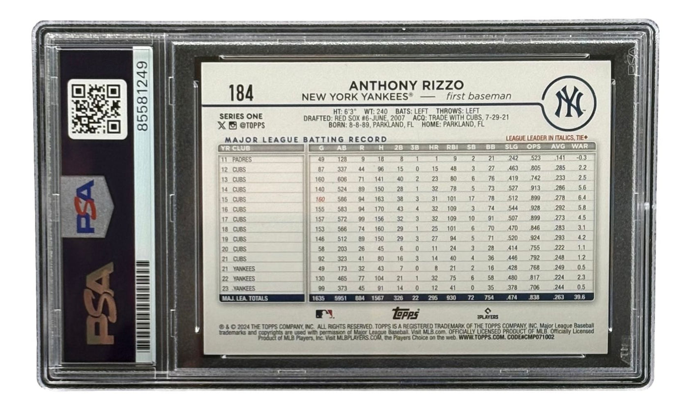 Anthony Rizzo Signed 2024 Topps #184 New York Yankees Card PSA