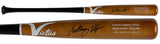 Two brown wooden baseball bats by Sports Integrity, both signed and custom-designed for Anthony Volpe. These Victus Game Model Pro Reserve maple bats are labeled "Anthony Volpe New York Yankees" and certified by Fanatics.