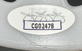 A white oval CG02478 sticker with faint logo and signature is attached to the light gray, textured plastic of a Sports Integrity Ari Lehman Signed Jason Vorhees White Costume Mask (Jason 1, Jason Never Dies, JSA).