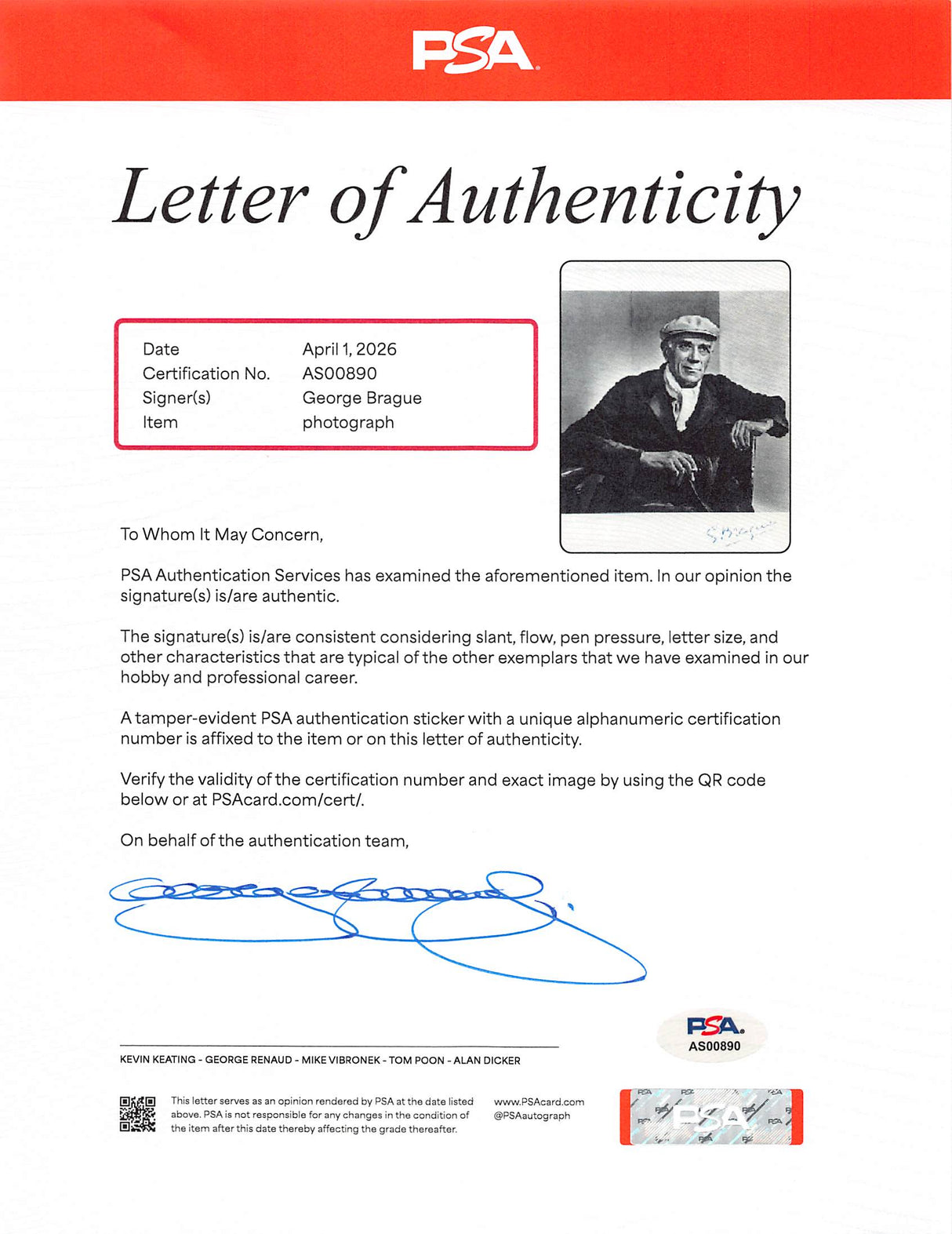 George Brague Authentic Signed 9.35x11.85 Book Page Photo PSA/DNA #AS00890
