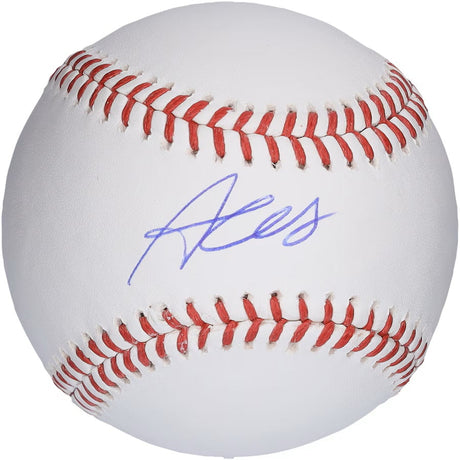 The Austin Wells New York Yankees Signed Official MLB Baseball by Sports Integrity features a blue autograph on a white ball with red stitching.