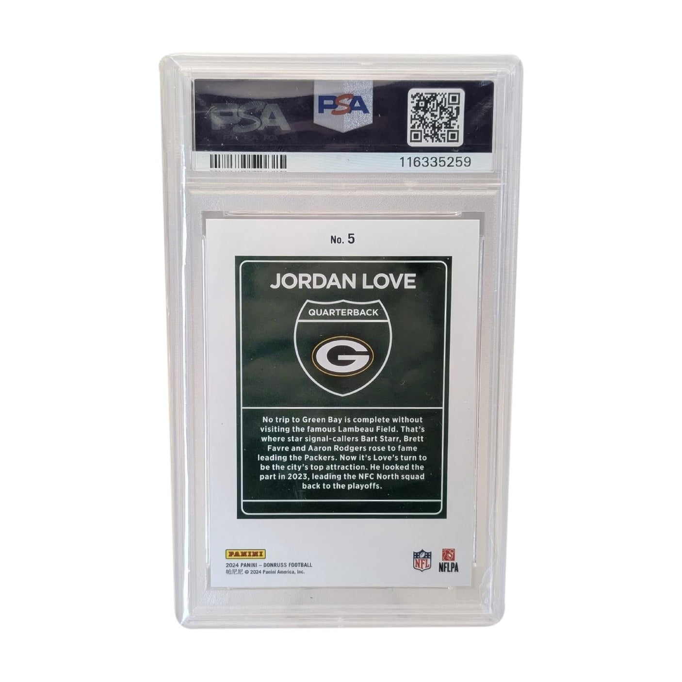 Jordan Love Autographed 2024 Donruss Downtown #5 Authenticated Auto PSA 8 NM-MT