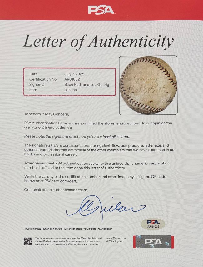 Babe Ruth Lou Gehrig New York Yankees Signed Spalding Baseball PSA+BAS LOA