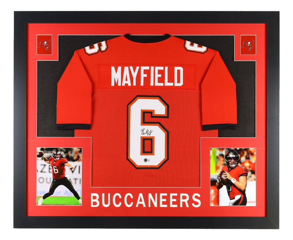 Baker Mayfield Tampa Bay Signed Framed Red Football Jersey BAS
