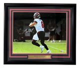 Sports Integrity Baker Mayfield Signed Framed 16x20 Buccaneers Spotlight White Jersey Photo BAS—features autographed action photo of Mayfield (#6), Tampa Bay Buccaneers, in a white jersey with a commemorative plaque.