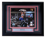Bayley Signed Framed 8x10 WWE Wrestlemania XL Photo by Sports Integrity, features Bayley holding a title belt in blue gear with autograph, red-bordered frame, and “BAYLEY WWE Superstar” plaque.