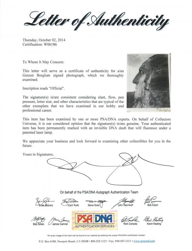 Gutzon Borglum "Official" Authentic Signed 8X10.5 Photo PSA/DNA #W06186