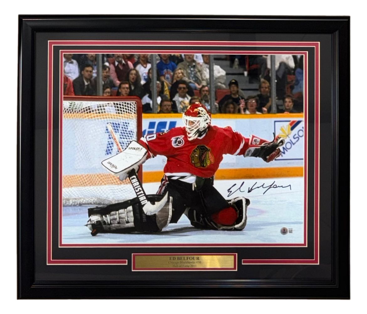 Ed Belfour Signed Framed 16x20 Chicago Blackhawks Photo BAS