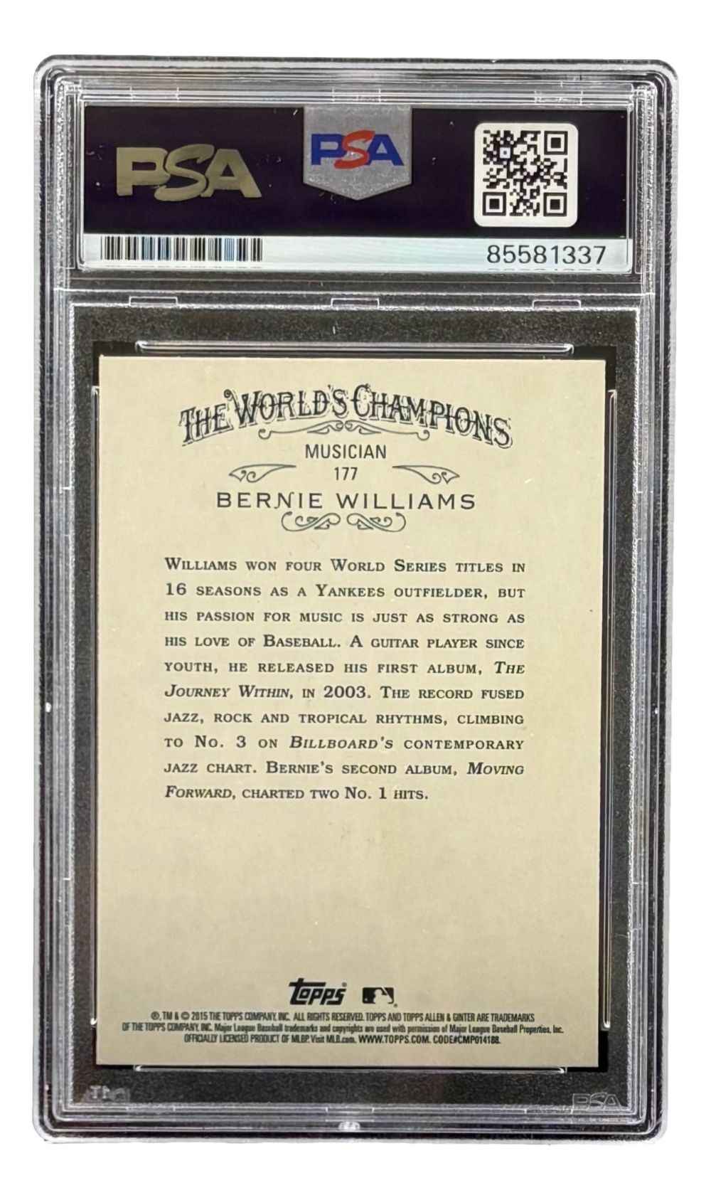 Bernie Williams Signed 2015 Topps Allen & Ginter #177 Yankees Trading Card PSA