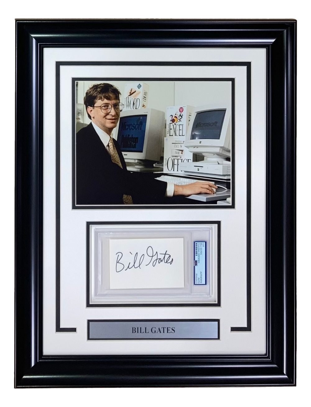 Bill Gates Microsoft Signed Framed Cut Signature w/ 8x10 Photo PSA