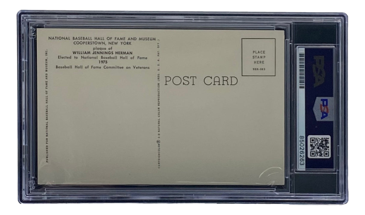 Sports Integrity’s Billy Herman Signed 4x6 Chicago Cubs HOF Plaque Card comes graded and encapsulated with PSA/DNA authentication (serial #85026263), featuring Hall of Fame details and space for a stamp on the right.