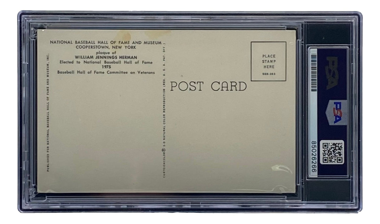 A Sports Integrity Billy Herman Signed 4x6 Chicago Cubs HOF Plaque Card, PSA/DNA certified (#85026266), featuring his Hall of Fame honor with space for a stamp and address.