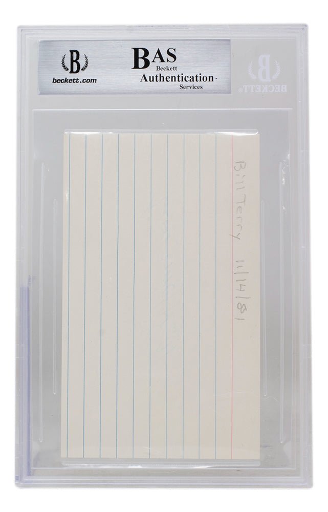 Bill Terry Signed Slabbed New York Giants Index Card BAS 268 - Sports Integrity